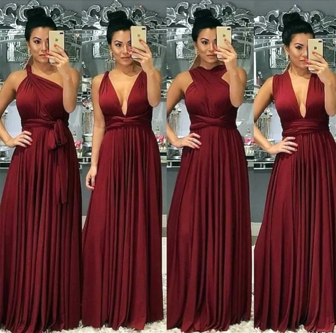 Floor Length Infinity Burgundy Bridesmaid Dresses Convertible Style Cu