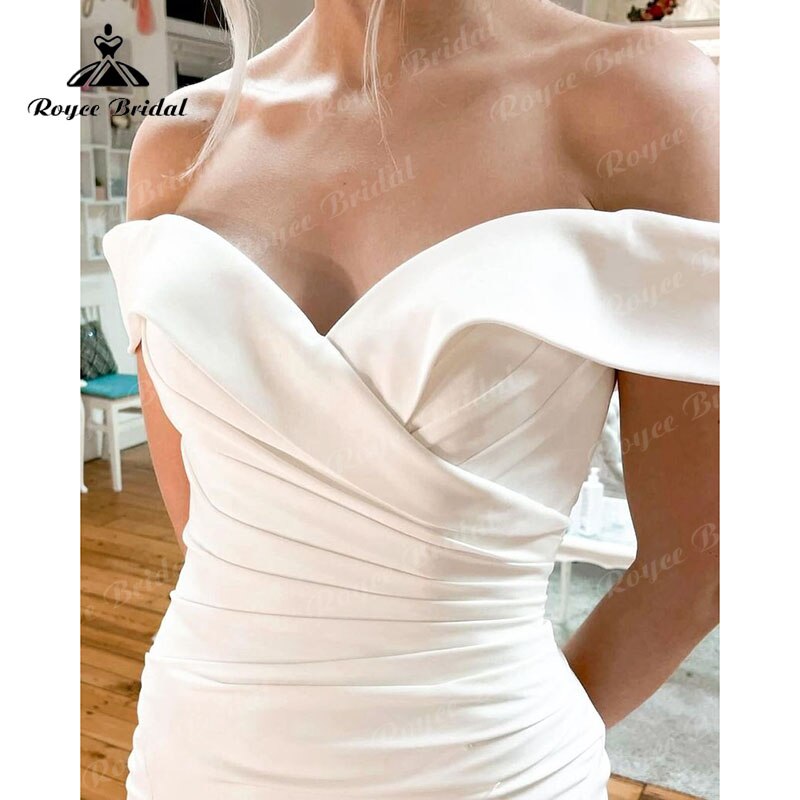 Gorgeous Off the Shoulder Satin Pleats Mermaid/Trumpet Wedding Dress Cap Sleeve 2023 Simple Wedding Gowns Women vestido noiva