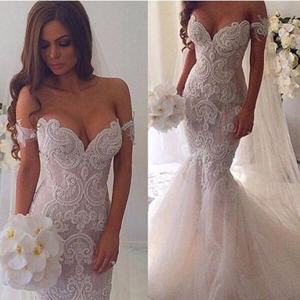 Gorgeous Mermaid Lace Off Shoulder Wedding Dresses, Bridal Gown, MW595 | cheap lace wedding dresses | wedding dresses near me | bridal gowns | www.musebridals.com