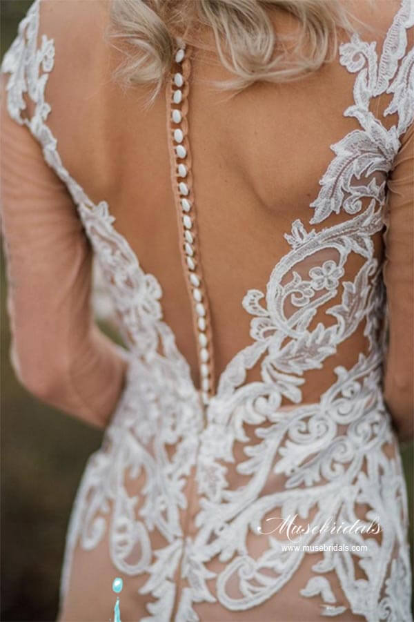 Gorgeous Tulle Mermaid Long Sleeves Wedding Dresses With Appliques, MW967 | lace wedding gown | wedding dresses near me | bridal outfit | musebridals.com