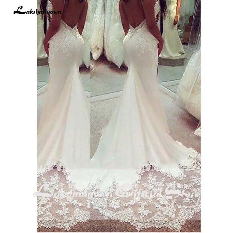 Roycebridal Spaghetti Lace Sleeveless Wedding Gown Lace Appliques Boho Wedding Dress Backless Sexy robe de mariee Wedding Party gowns