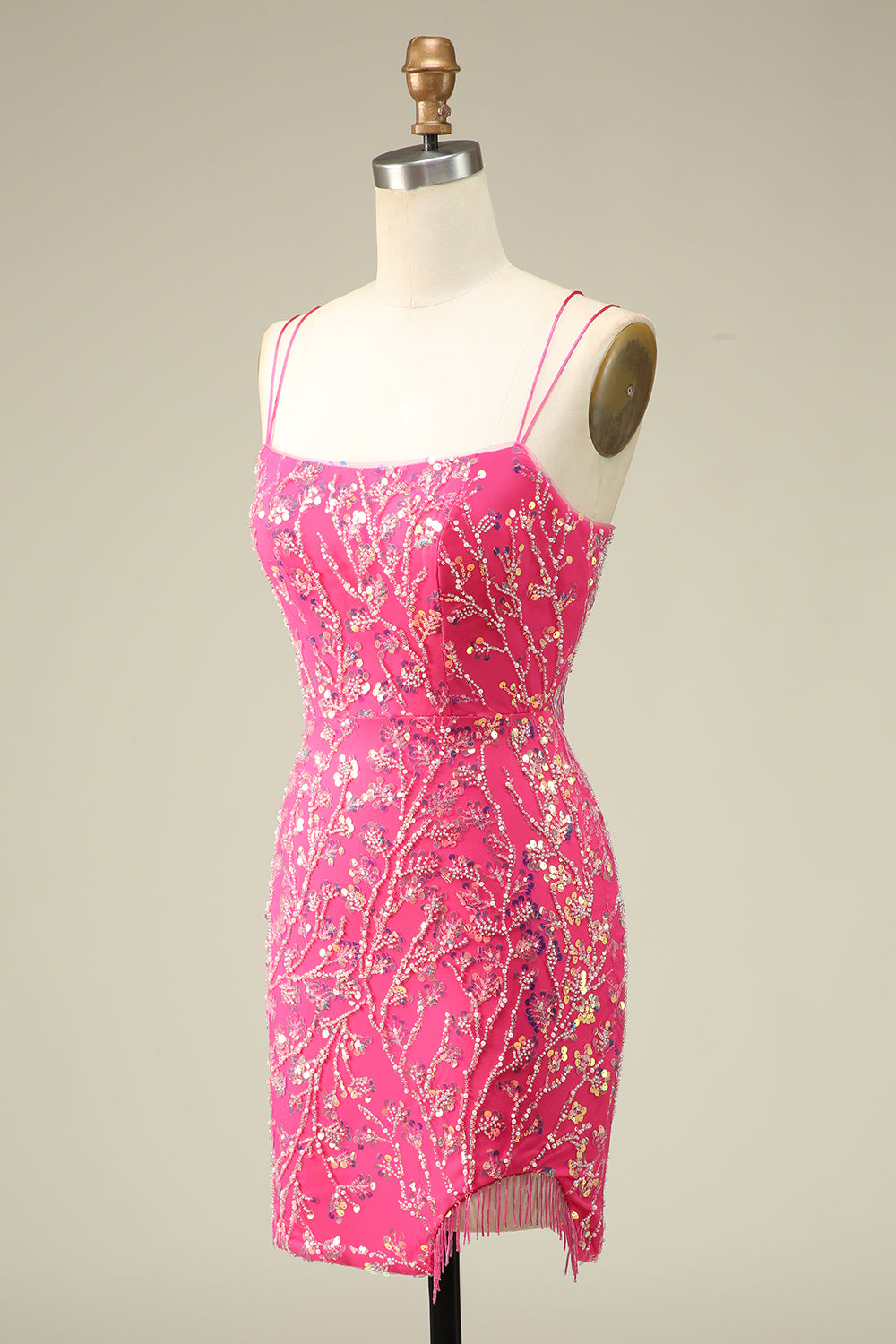 Elegant Fuchsia Bodycon Corset Backless Short Homecoming Dress with Tassel