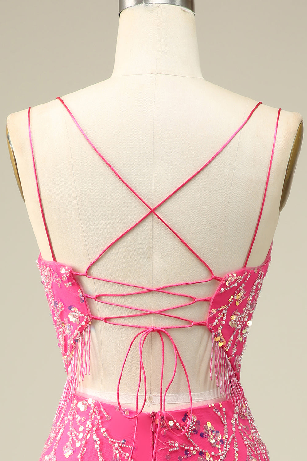 Elegant Fuchsia Bodycon Corset Backless Short Homecoming Dress with Tassel