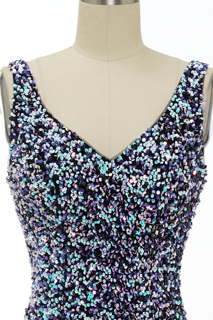 Classy Royal Blue Sheath V Neck Sequin Fitted Short Homecoming Dress