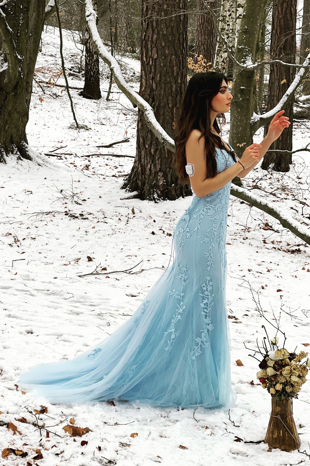 Roycebridal Blue Mermaid Spaghetti Straps Criss Cross Back Long Prom Dress