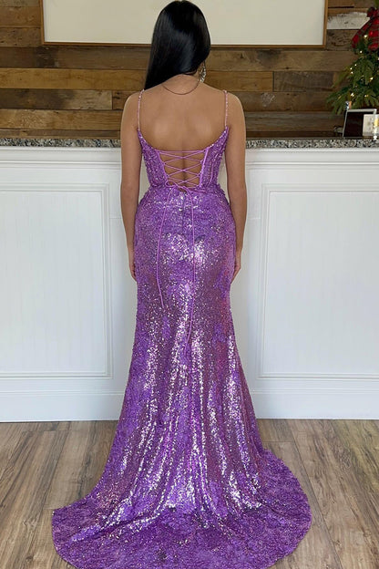 Roycebridal Kairi |Mermaid Spaghetti Straps Appliques Prom Dress with Slit