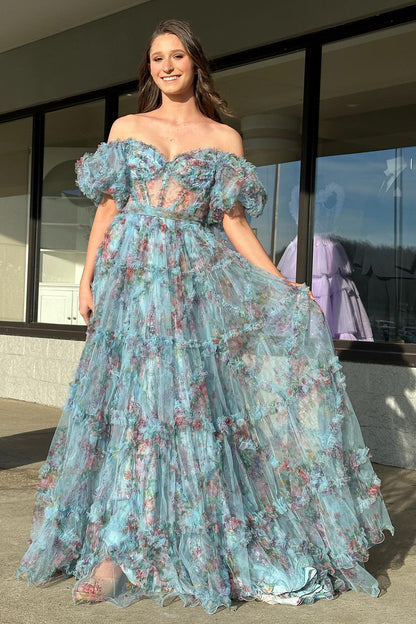 Roycebridal Sydney |A Line Sweetheart Printed Tulle Long Prom Dress