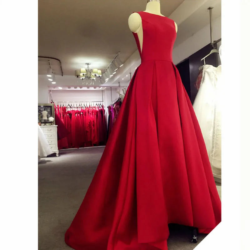 Roycebridal Evening Dress Long Red Elegant Satin Backless Prom Party Dresses Evening Gown Abendkleider Abiye Robe De Soiree