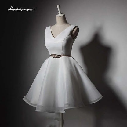 Roycebridal Cheap Short Beach Wedding Dresses Backless Women Formal Bridal Party Gowns White Dress With Sashes robe de mariee de luxe