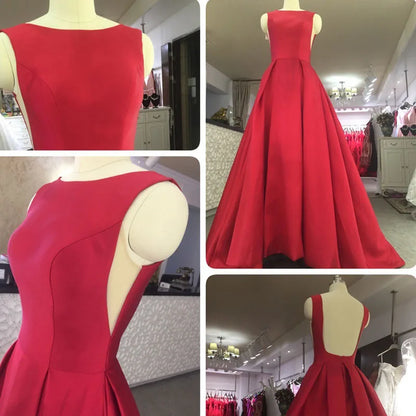 Roycebridal Evening Dress Long Red Elegant Satin Backless Prom Party Dresses Evening Gown Abendkleider Abiye Robe De Soiree