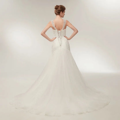 Roycebridal Beach Wedding Dresses Vestido Noiva Simple White Tulle V-neck Bridal Gown robe de mariage vestido de noiva sereia