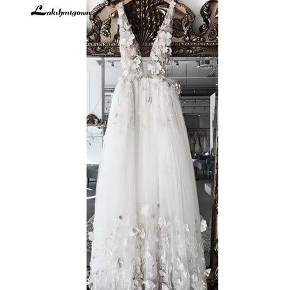 Roycebridal Pretty 3D Flower Pearls Wedding Dresses robe mariage femme Sexy Backless Lace Sexy Beach Bridal Gowns Vestido De Noiva Casamento