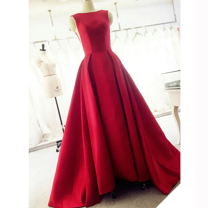 Roycebridal Evening Dress Long Red Elegant Satin Backless Prom Party Dresses Evening Gown Abendkleider Abiye Robe De Soiree