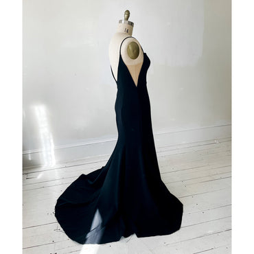 V-Ausschnitt Langarm Spitze Perlen Top A Linie Gothic Schwarzes Brautkleid