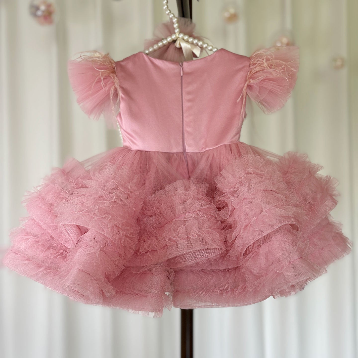 Roycebridal Elegant Pink Pearls Flower Girl Dress Princess Baby Kids Wedding Birthday First Communion Party Gown 2025 J321