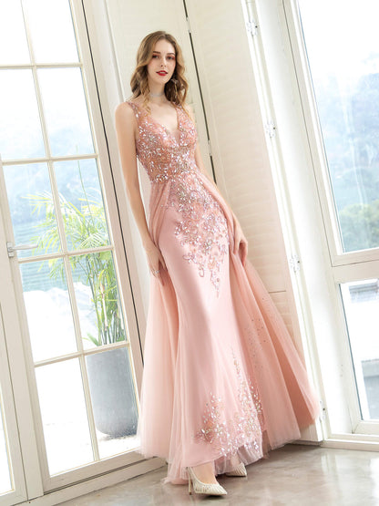 Luxury Sheath / Column Celebrity Style Elegant Inspired Holiday Cocktail Party Formal Evening Dress V Neck Floor Length