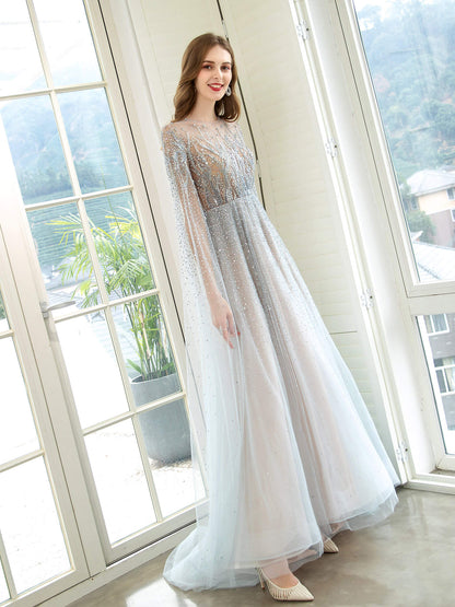 Roycebridal A-Line Luxurious Glittering Fairy Sexy Formal Evening Dresses Long Sleeve Floor Length