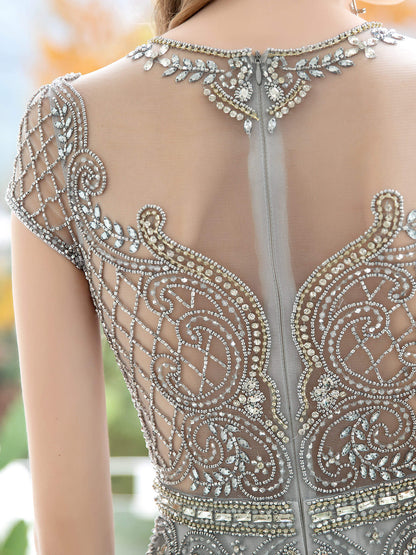 Roycebridal Mermaid / Trumpet Beaded Luxurious Sexy Formal Evening Dresses Cap Sleeves Floor Length