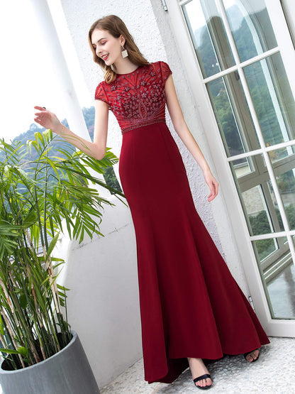 Roycebridal Mermaid / Trumpet Max Chiffon Beaded Luxurious Sexy Formal Evening Dresses Cap Sleeves Floor Length