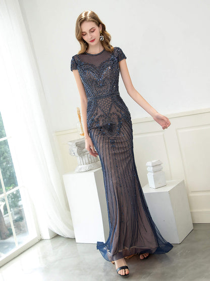 Roycebridal Roycebridal Mermaid / Trumpet Beaded Luxurious Sexy Formal Evening Dresses Cap Sleeveless Floor Length Prom Dresses