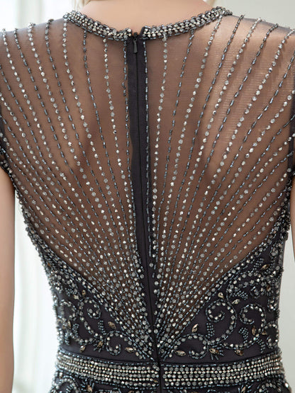 Roycebridal Roycebridal Mermaid / Trumpet Beaded Luxurious Sexy Formal Evening Dresses Cap Sleeve Floor Length Prom Dresses