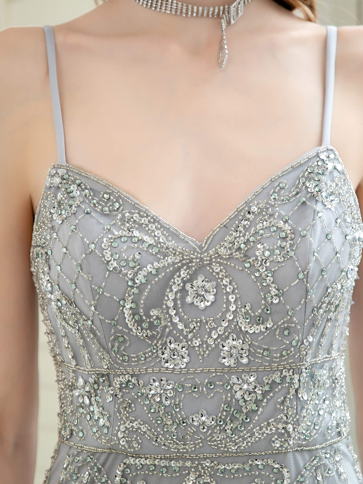 Roycebridal Mermaid Beaded Luxurious Fashion Formal Evening Dresses Spaghetti Strap Sleeveless Floor Length
