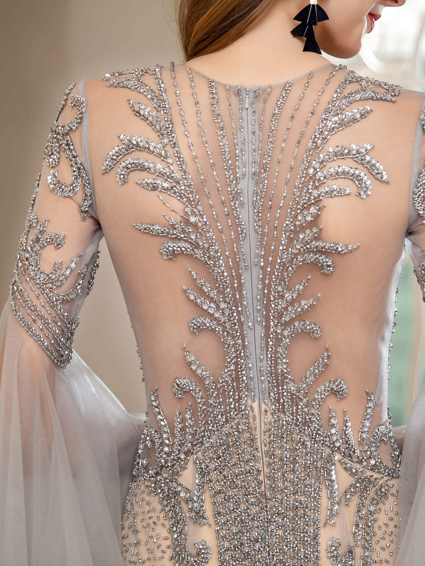 Roycebridal Mermaid Beaded Luxurious Fashion Formal Evening Dresses Long Sleeve Floor Length