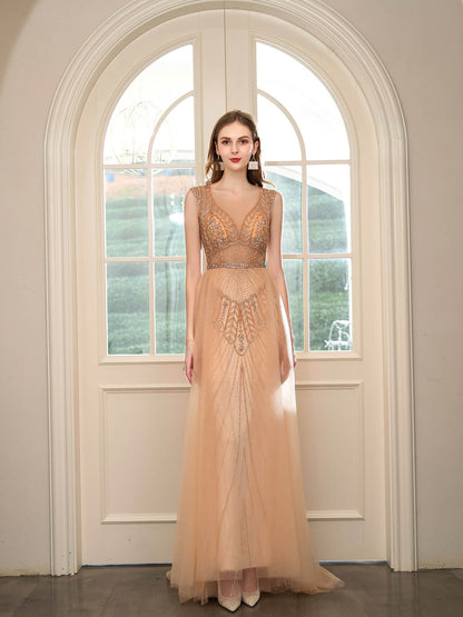 Roycebridal Mermaid Beaded Luxurious Fashion Formal Evening Dresses Sleeveless Floor Length