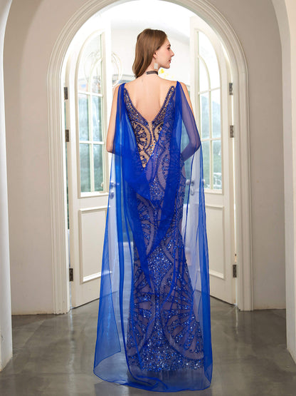 Roycebridal Mermaid V-neck Beaded Luxurious Fashion Formal Evening Dresses Sleeveless Floor Length