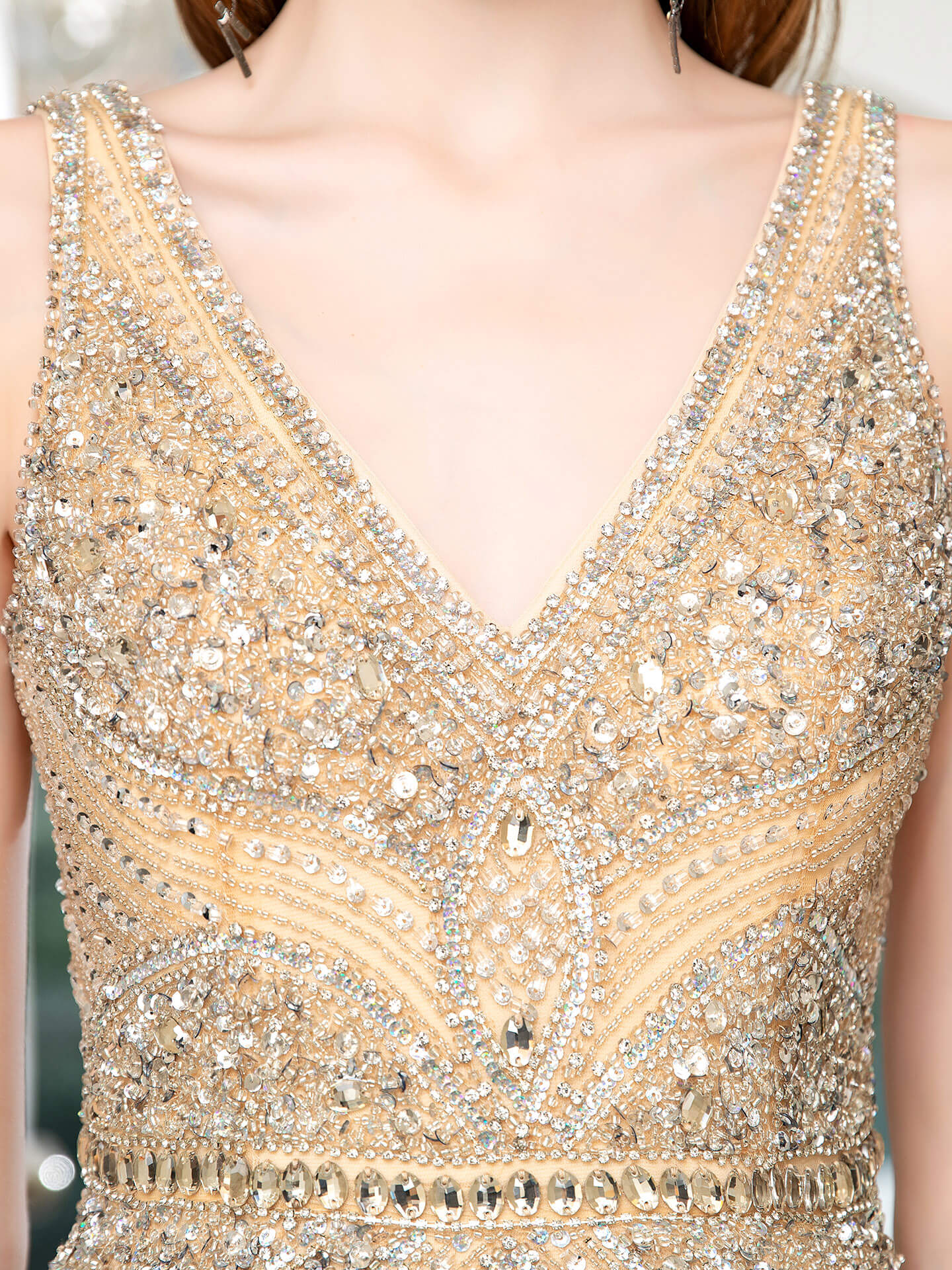 Roycebridal Mermaid V-neck Beaded Luxurious Fashion Formal Evening Dresses Sleeveless Floor Length