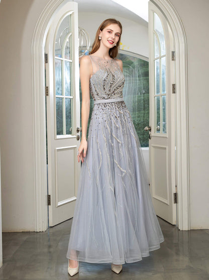 Roycebridal Roycebridal A-line Beaded Luxurious Sexy Formal Evening Dresses Sleeveless Floor Length Prom Dresses