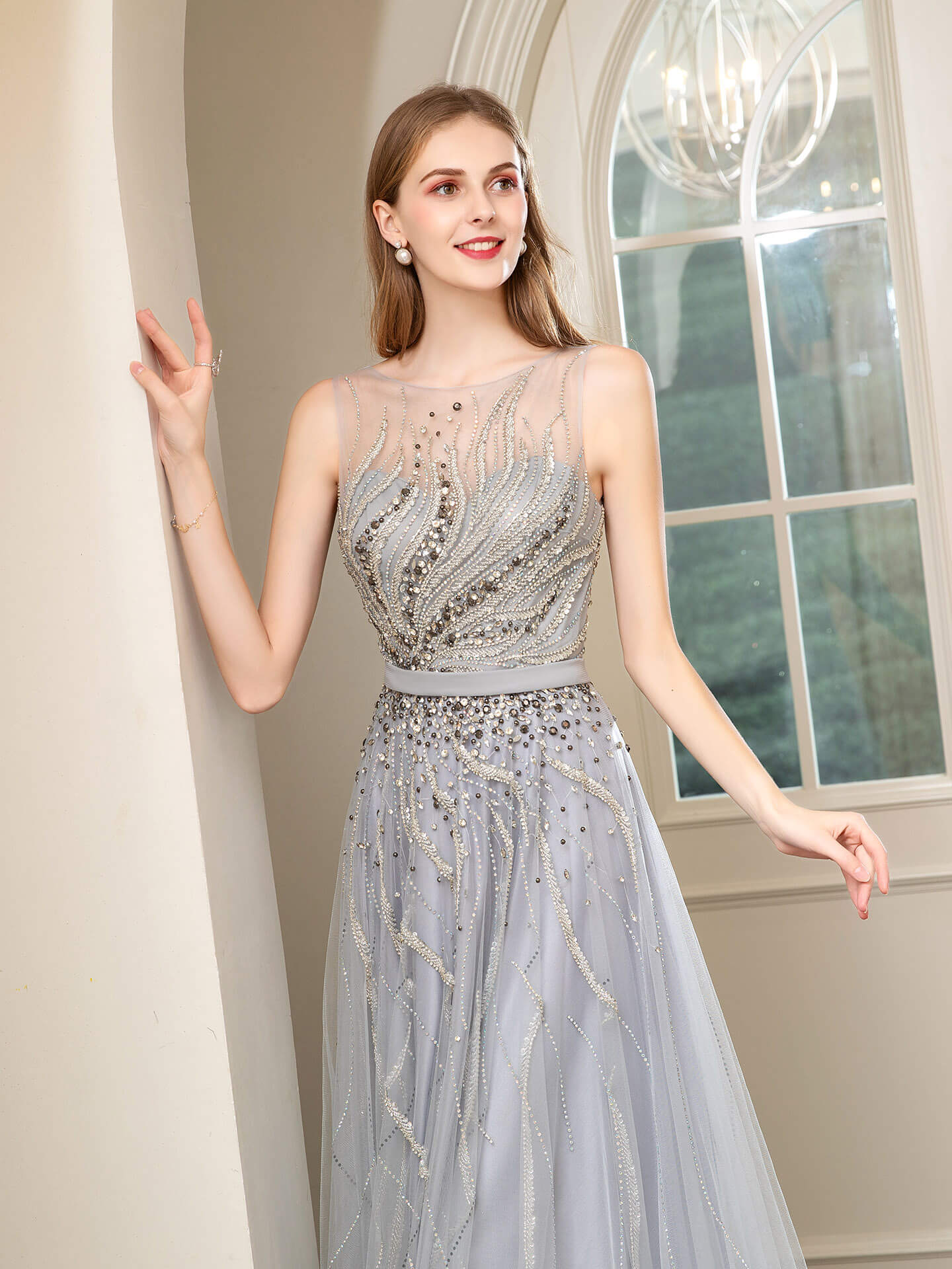 Roycebridal Roycebridal A-line Beaded Luxurious Sexy Formal Evening Dresses Sleeveless Floor Length Prom Dresses