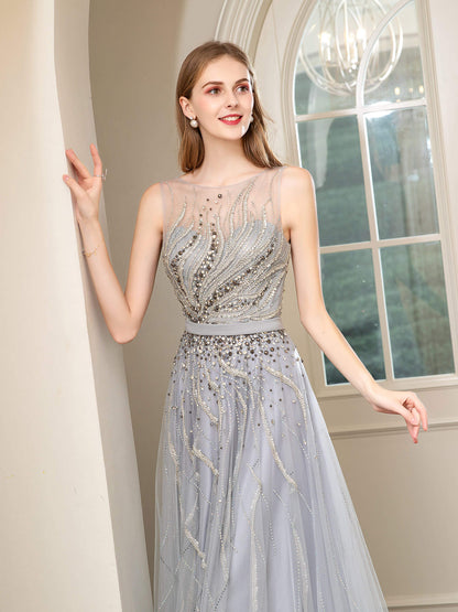 Roycebridal Roycebridal A-line Beaded Luxurious Sexy Formal Evening Dresses Sleeveless Floor Length Prom Dresses