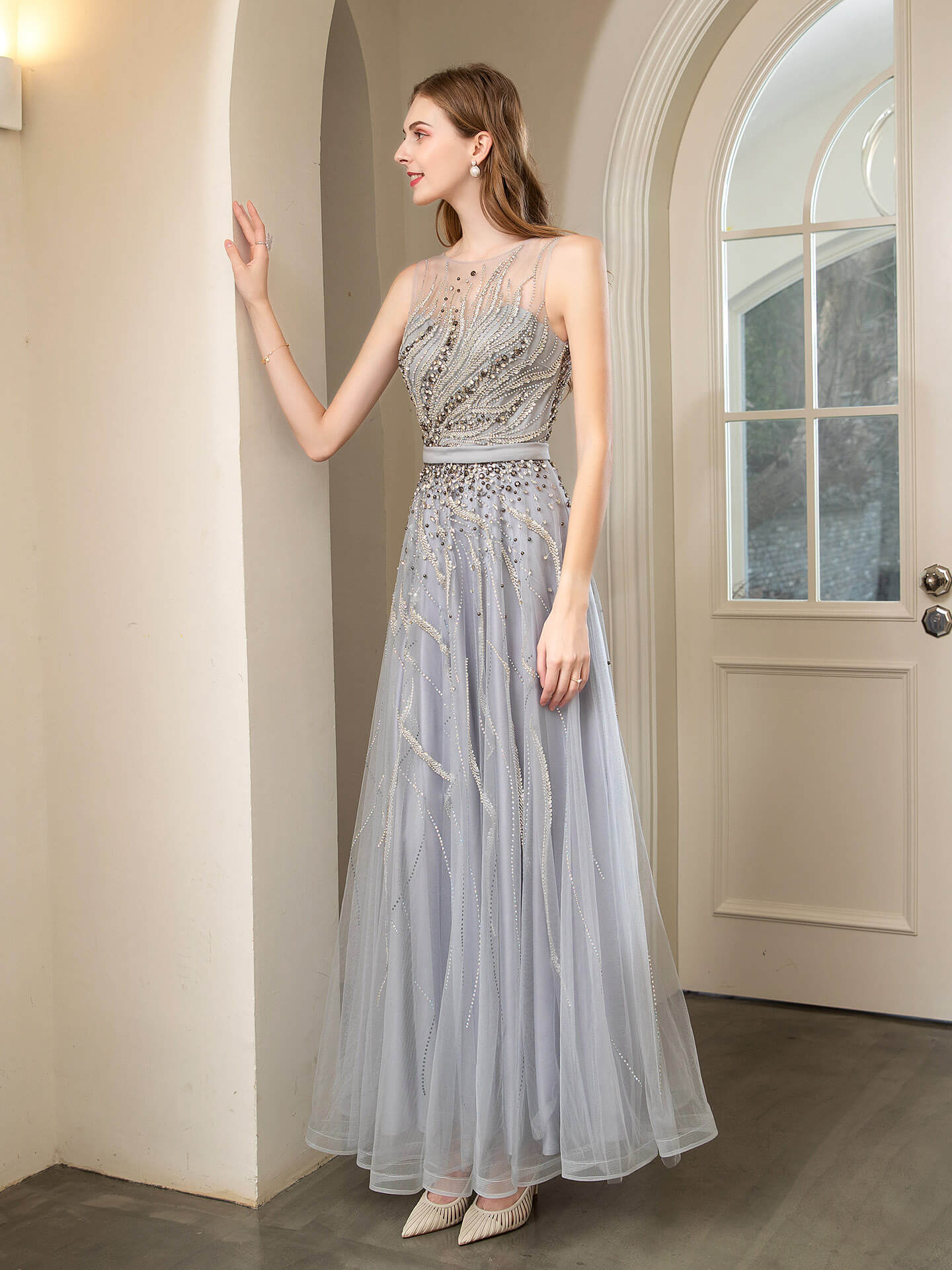 Roycebridal Roycebridal A-line Beaded Luxurious Sexy Formal Evening Dresses Sleeveless Floor Length Prom Dresses
