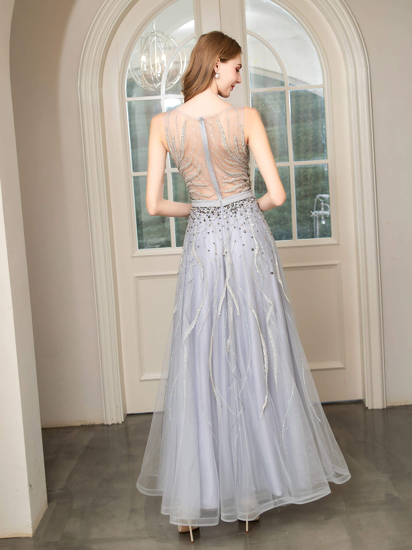 Roycebridal Roycebridal A-line Beaded Luxurious Sexy Formal Evening Dresses Sleeveless Floor Length Prom Dresses