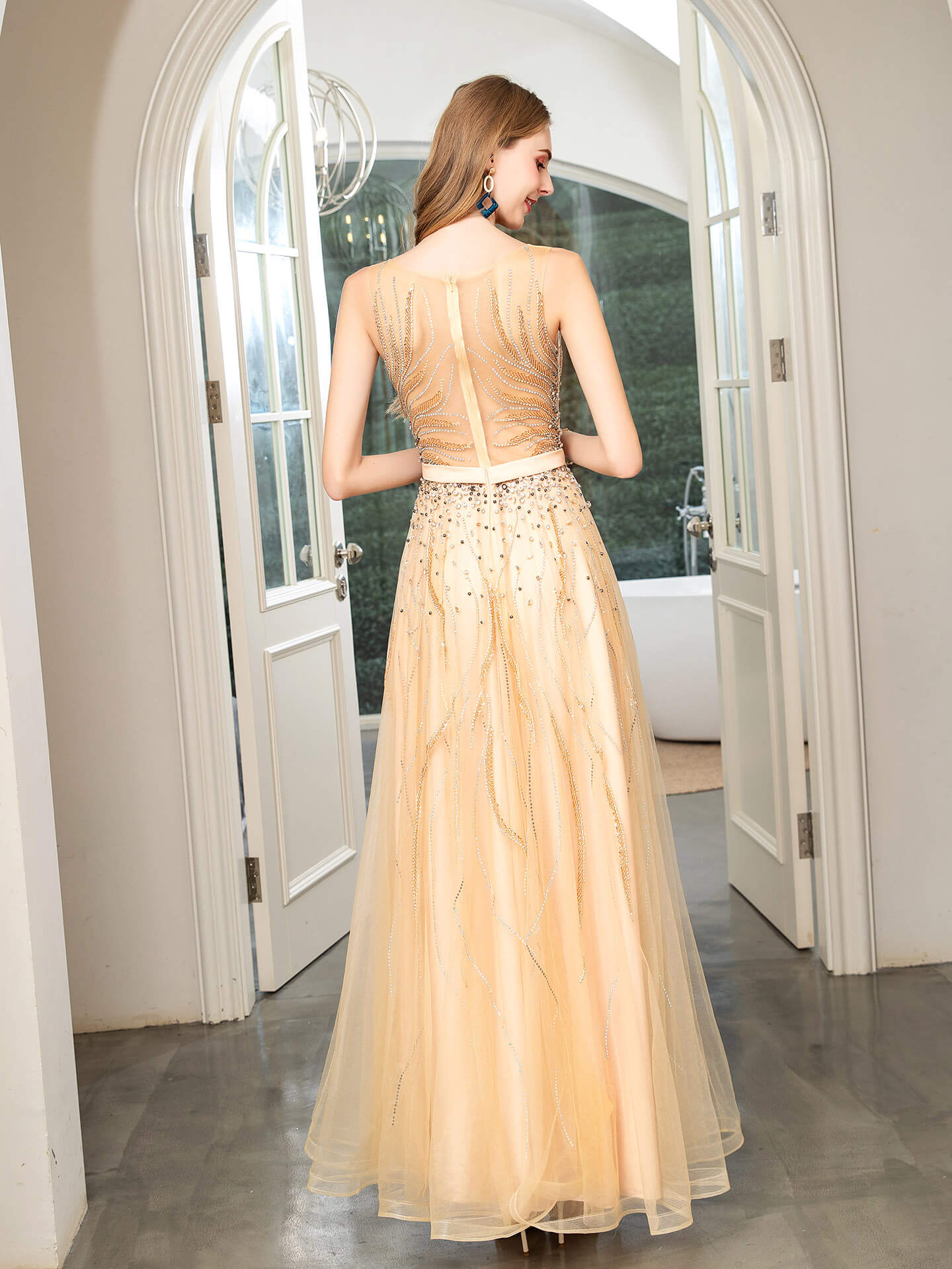 Roycebridal Roycebridal A-line Beaded Luxurious Sexy Formal Evening Dresses Sleeveless Floor Length Prom Dresses