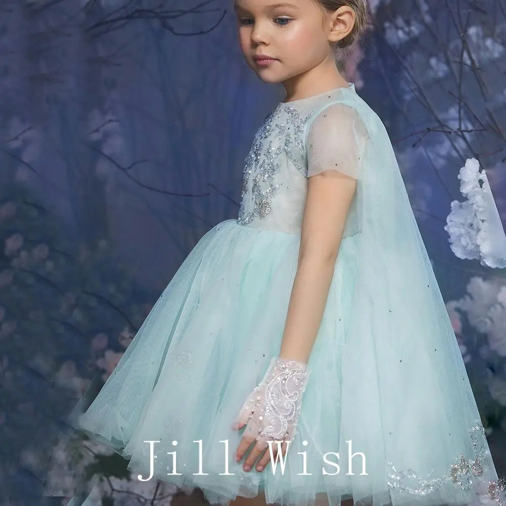 Roycebridal Luxury Dubai Sage Green Girl Dress with Cap Sleeve Princess Kids Wedding Birthday Party Evening Gown Communion J187