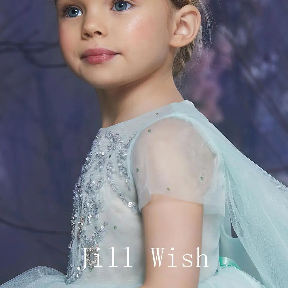 Roycebridal Luxury Dubai Sage Green Girl Dress with Cap Sleeve Princess Kids Wedding Birthday Party Evening Gown Communion J187