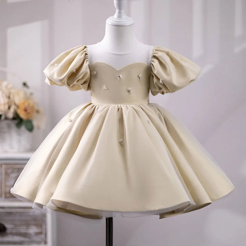 Roycebridal Luxury Dubai Champagne Girl Dress Pearls Princess Baby Kids Wedding Birthday Party Evening Gown Holy Communion J232