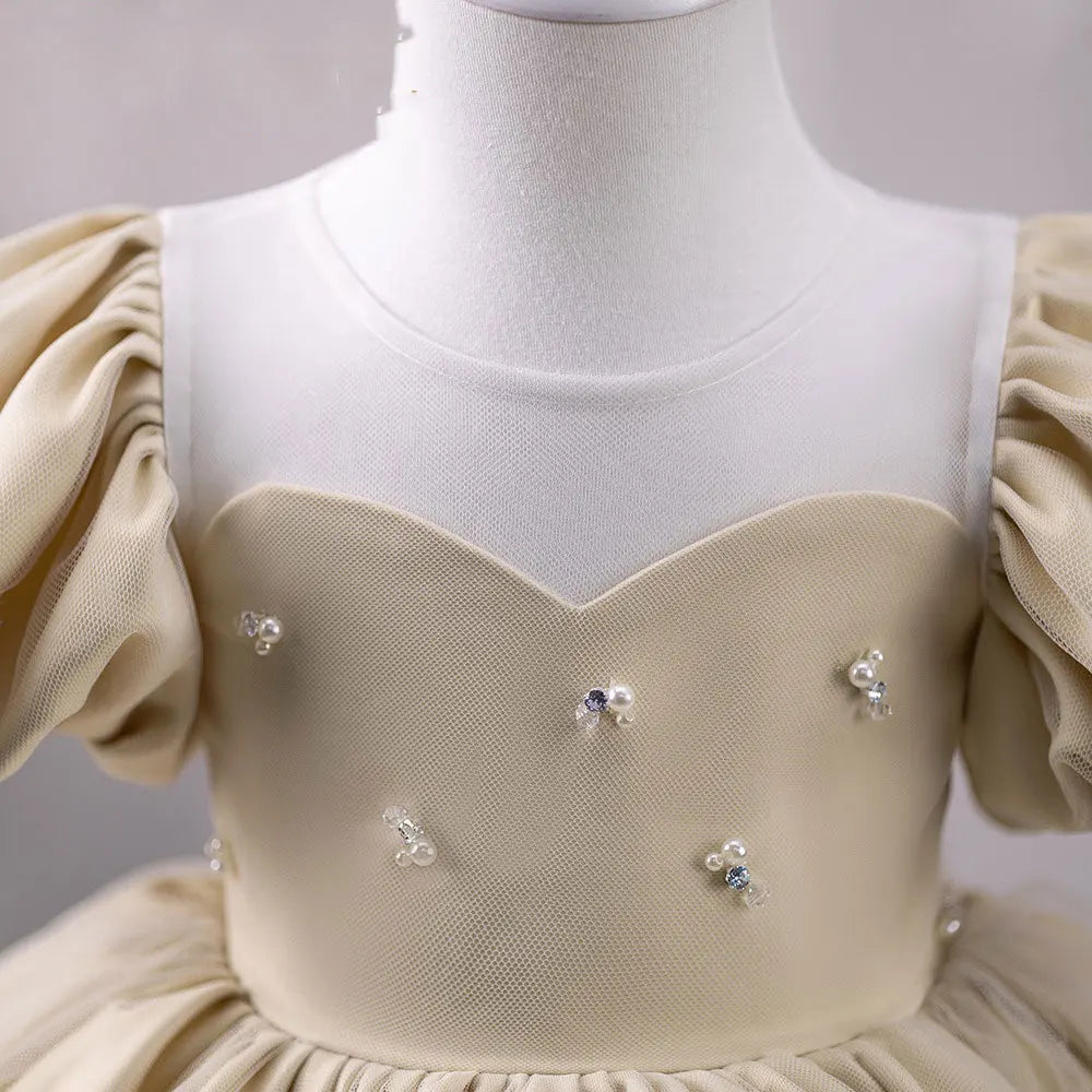 Roycebridal Luxury Dubai Champagne Girl Dress Pearls Princess Baby Kids Wedding Birthday Party Evening Gown Holy Communion J232