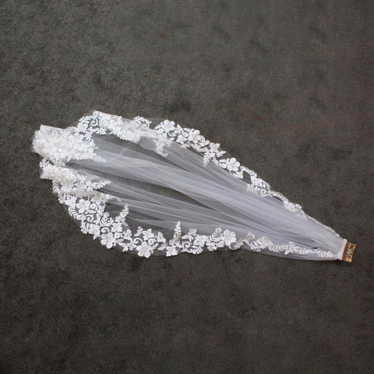 Lace Appliqued Mantilla Veils Fingertip Length V686-Veils-Viniodress-Ivory-Viniodress
