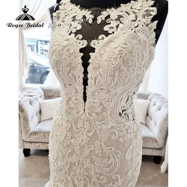 Roycebridal BRIDE,BRIDE EXPLORE All Wedding Dresses,BRIDE EXPLORE Custom Wedding Dresses 👗,BRIDE EXPLORE Plus SizeLace Appliques Open Back Sccop Neck Sweep Train Mermaid/Trumpet Wedding Dress 2025 Bridal Wedding Gowns for Women Custom Made