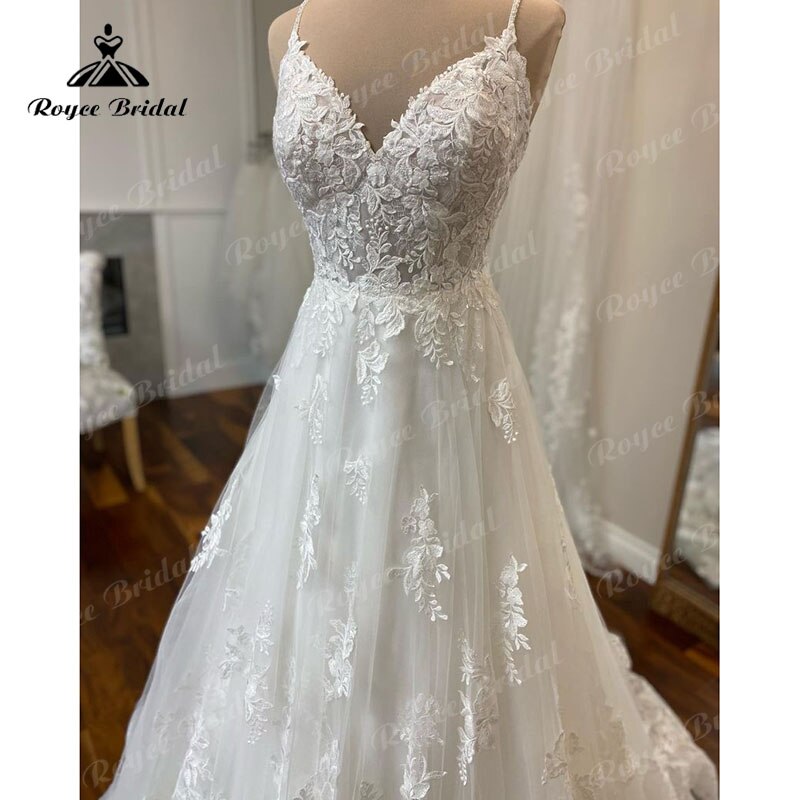 Lace Appliques V Neck Spaghetti Straps Boho A Line Wedding Dress 2023 Vintage Beach Bridal Gowns Custom Made Vestidos De Fiesta