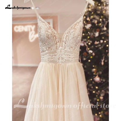 Roycebridal Spaghetti Straps Champagne Boho Wedding Dress For Women 2025 Vestido Civil Bridal Church Wedding Gowns suknie slubne