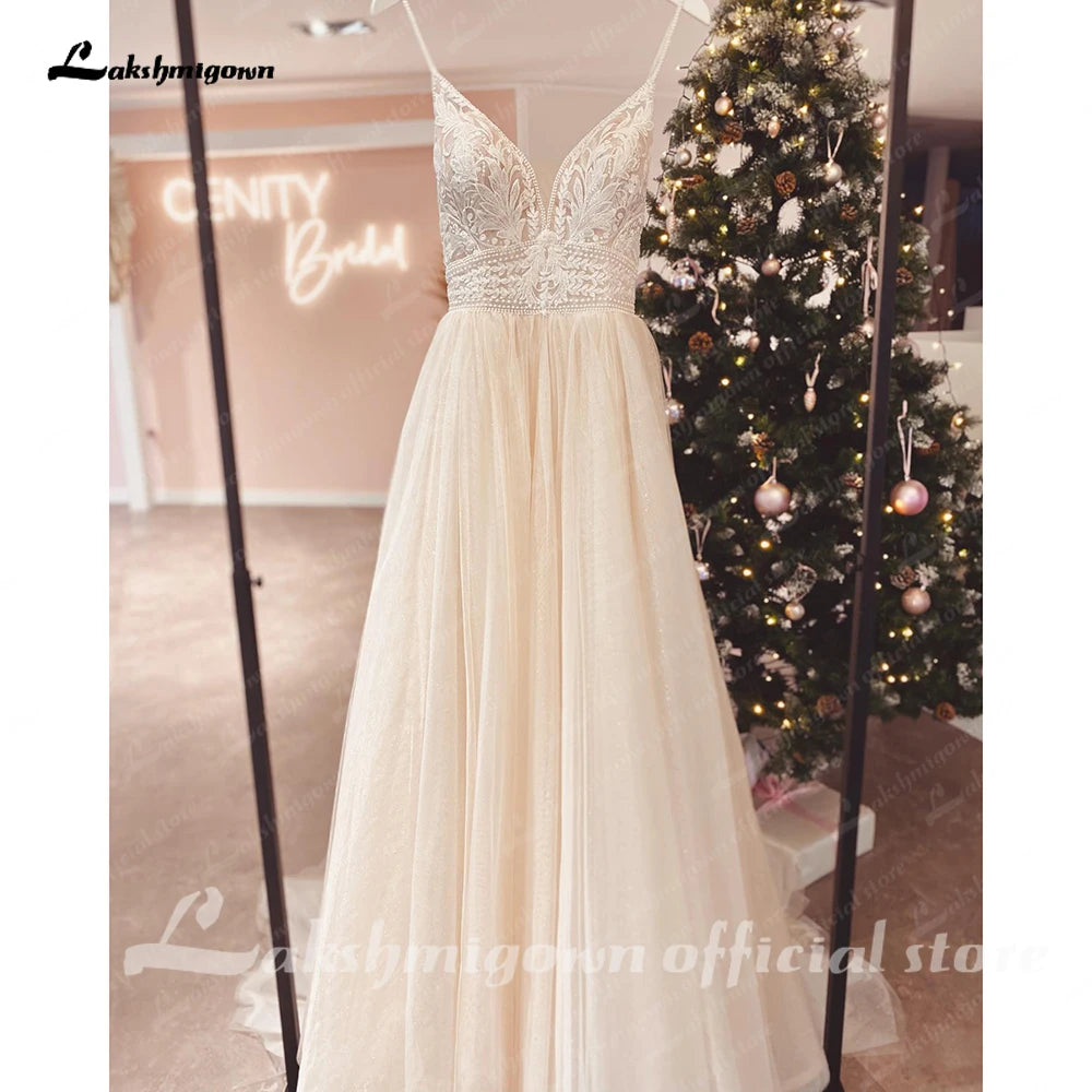 Roycebridal Spaghetti Straps Champagne Boho Wedding Dress For Women 2025 Vestido Civil Bridal Church Wedding Gowns suknie slubne