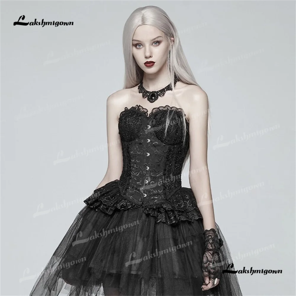 Roycebrial Strapless A Line Wedding Dress 2025 Lace Lace Up Black Party dressفساتين سهرةvestidos de nocherobes de soiréeevening