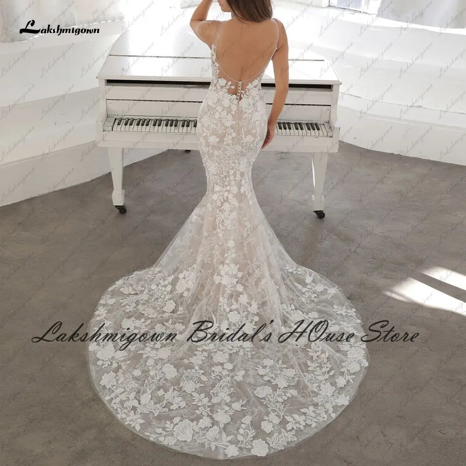 Lakshmigown Vintage Spitze 2 in 1 Meerjungfrau Brautkleider Sexy Rückenfreies Brautkleid Vestido Largo Boda Abnehmbarer Rock 