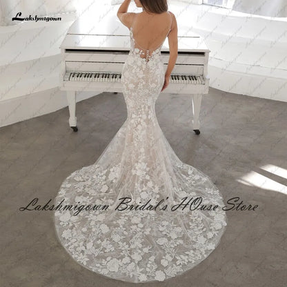 Lakshmigown Vintage Spitze 2 in 1 Meerjungfrau Brautkleider Sexy Rückenfreies Brautkleid Vestido Largo Boda Abnehmbarer Rock 