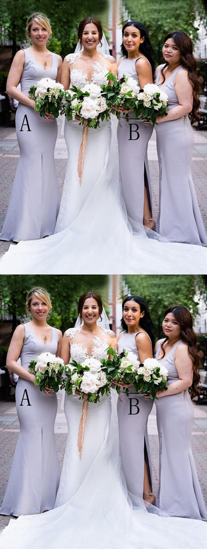 Mermaid V Neck Lavender Bridesmaid Dresses Long Sleeveless