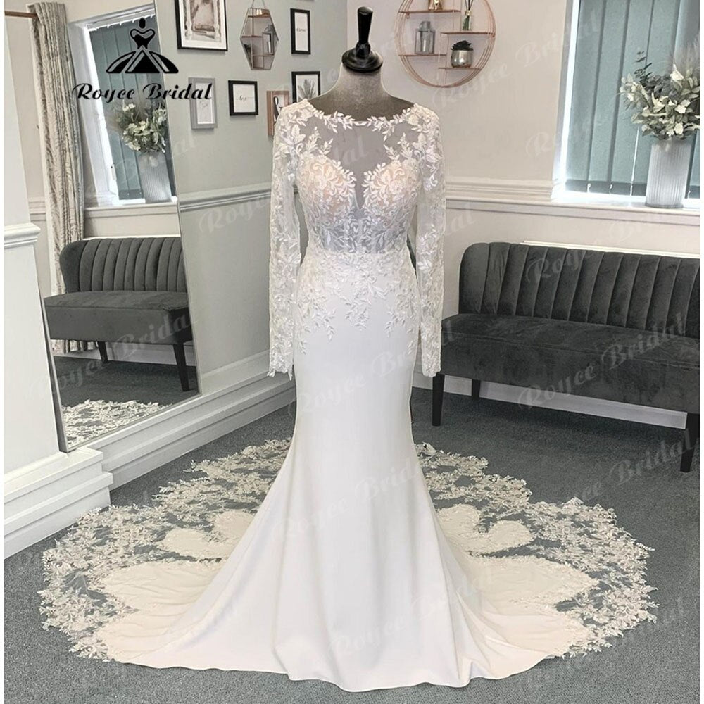 Trumpet Mermaid Lace Sexy Long Sleeve Wedding Dress